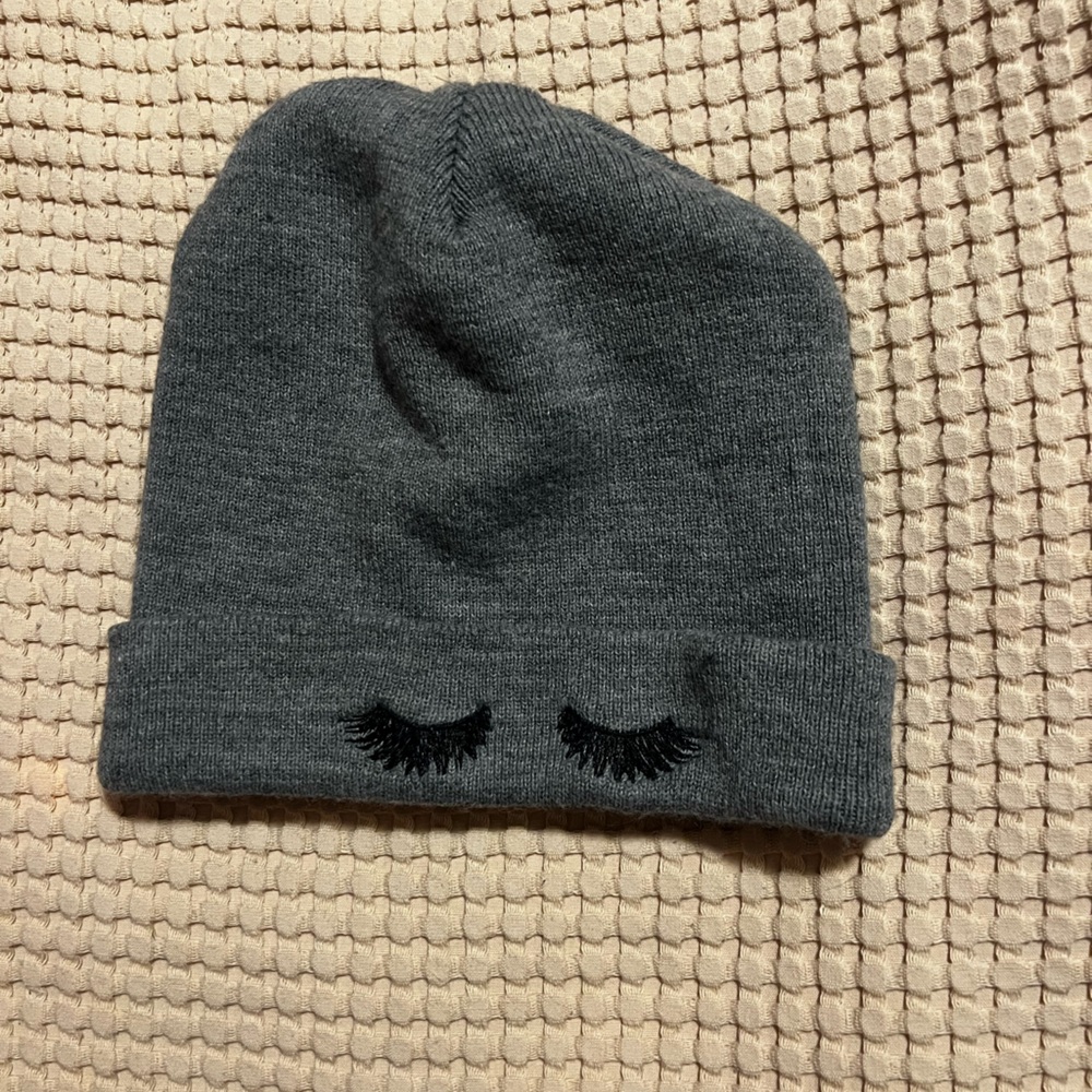 Betches Eyelash Gray and Black Beanie Hat